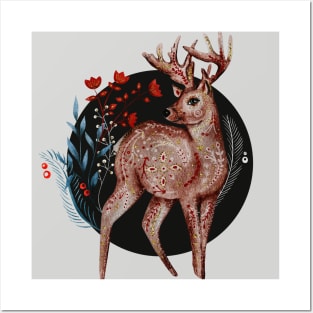 Nordic Folk Art, Woodland Animal Folk Art Stag Posters and Art